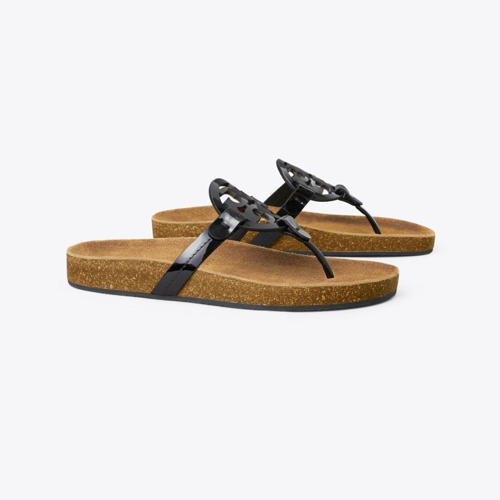 Tory Burch Miller Clouds in Black Patent/Natural Sz 9 - EUC